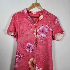Vintage Pusser's West Indies 100% Silk Pink Floral Tropical Dress Size Small